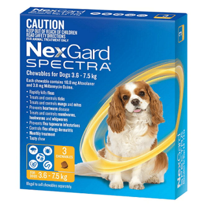 Buy NexGard Spectra Chewables For Small Dogs Yellow 3.6 to 7.5