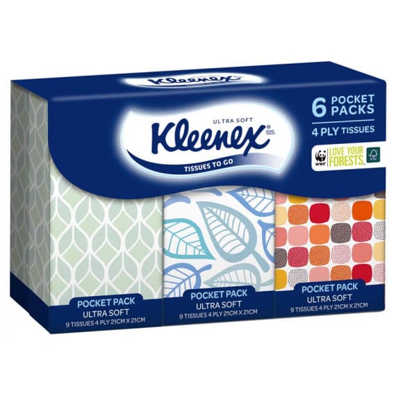 Buy Kleenex Pocket Packs 4 Ply Tissues Ultra Soft 6 Packs Online ...