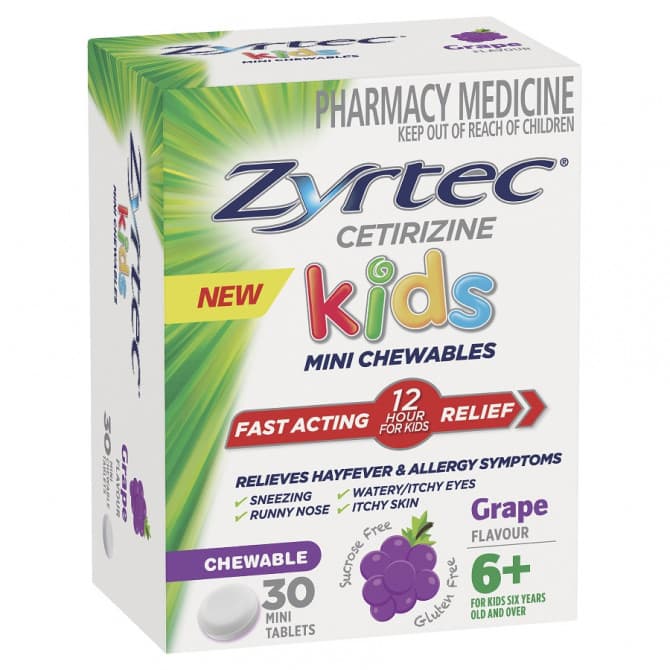 Buy Zyrtec Kids Allergy & Hayfever Antihistamine Chewable Grape 30