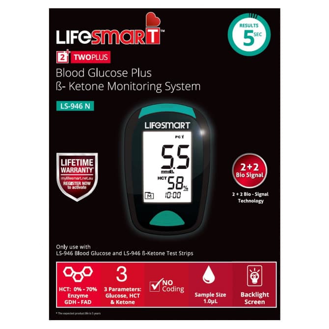 Buy Lifesmart Two Plus Blood Glucose B-Ketone Monitor System LS-946N ...